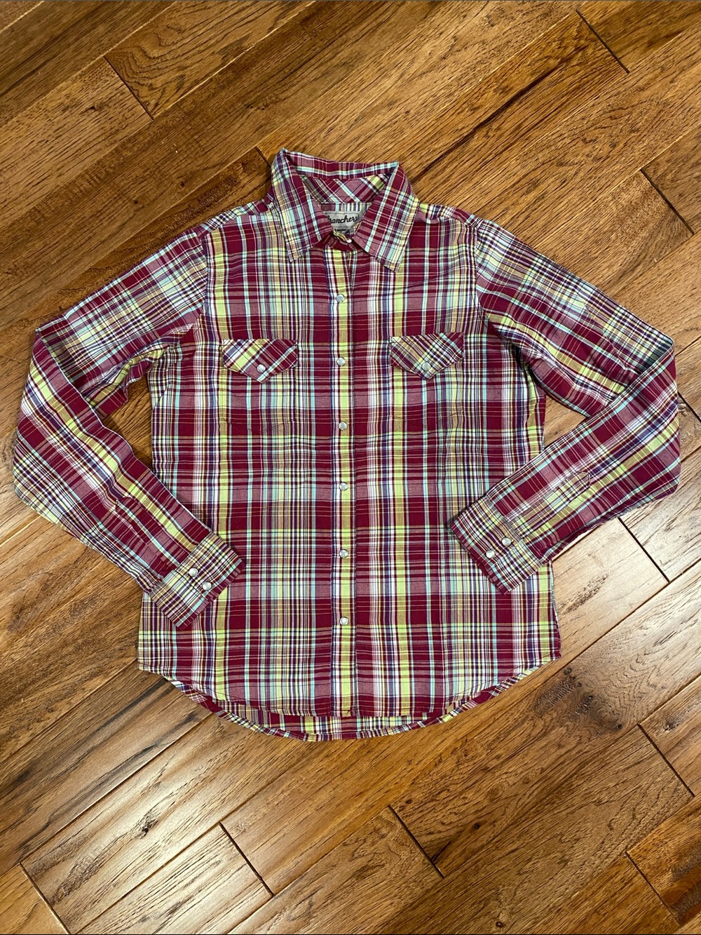 Wrangler Wrancher Red and White Plaid Button-Down Shirt